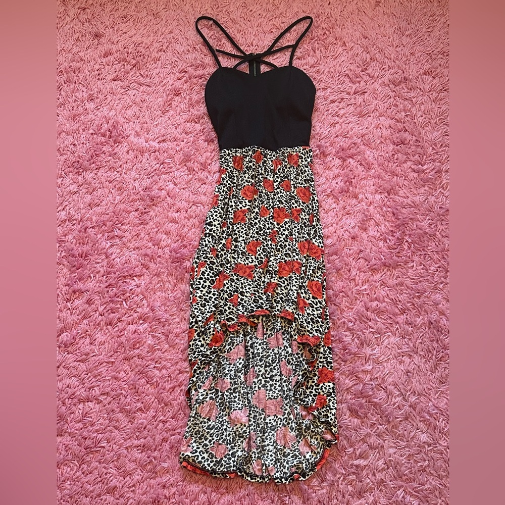 Sakura Black and Red Asymmetrical High-Low Sundress